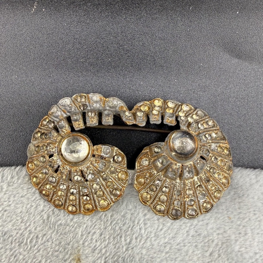 Vintage Pot Metal Brooch Owl Eyes Gold Tone Rhinestone READ